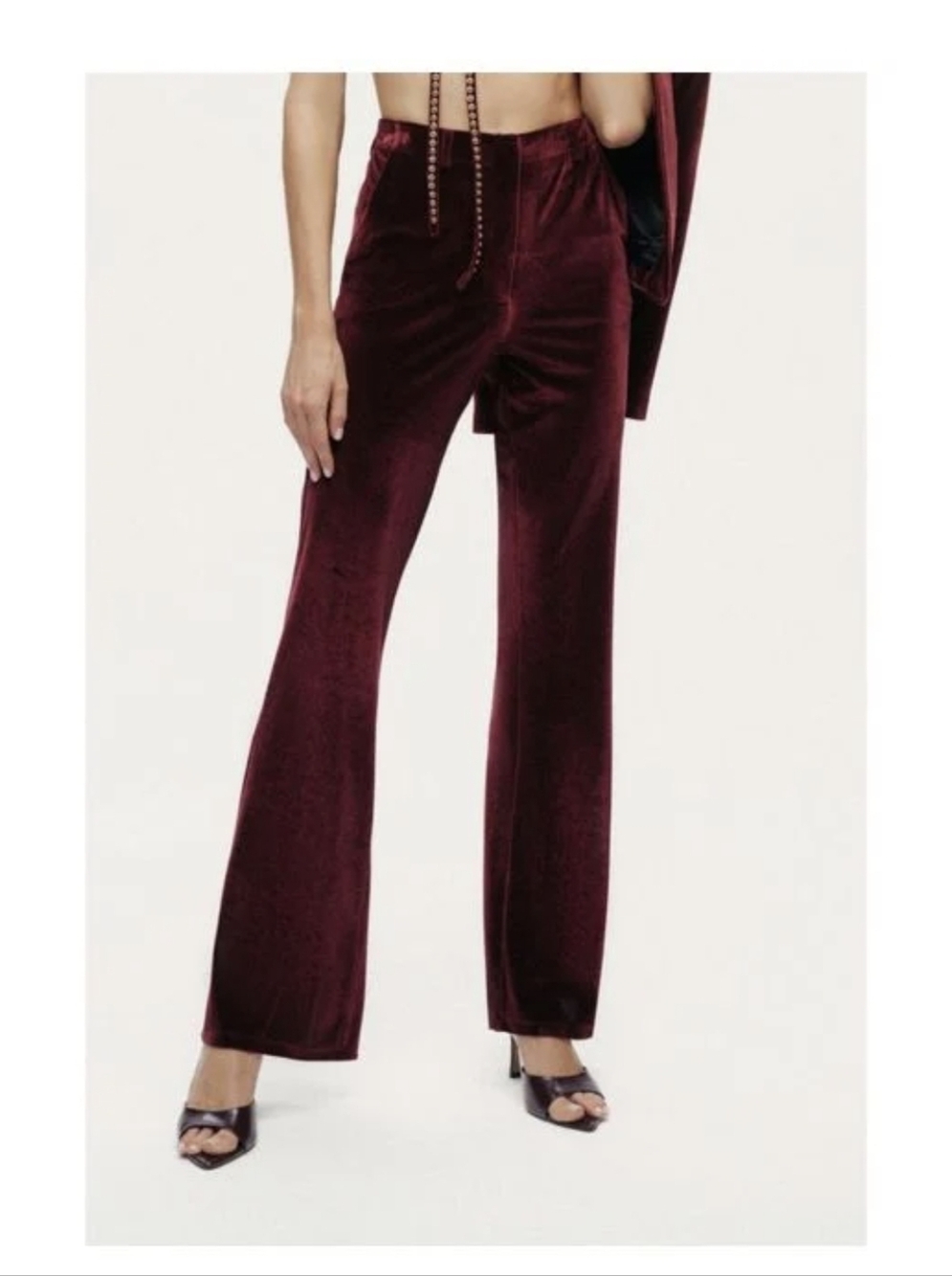 High-Rise Velvet Flare Pants in Burgundy